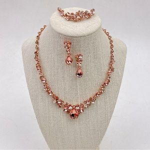 Austrian Crystal Bridal Floral Teardrop Necklace Earrings and Bracelet Set